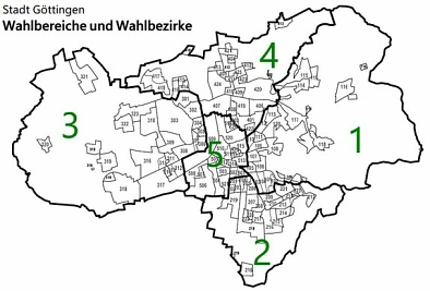 Eine Karte der Wahlbezirke der Stadt Göttingen&nbsp;&copy;&nbsp;Stadt Göttingen - Referat Statistik und Wahlen